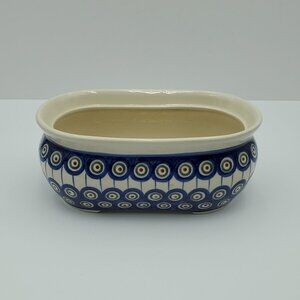 Polish Pottery Peacock Eyes Oval Planter Peacock Vase Flower Pot Bowl